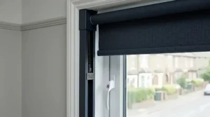 A close-up of the light shield coating mechanism on a premium blackout roller blind.