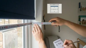 A diagram showing the correct way to measure a window for fitting blackout blinds in a baby's room.