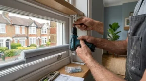 Close-up of a DIY installation showing brackets being attached for made-to-measure thermal roller blinds.