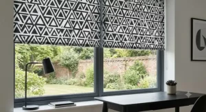Minimalist black and white triangular geometric print roller blinds