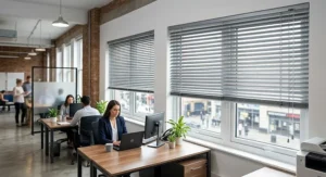 High-quality, durable aluminium venetian blinds suitable for busy office commercial spaces.
