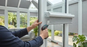 Step-by-step installation of bespoke thermal roller blinds on UPVC conservatory frames.