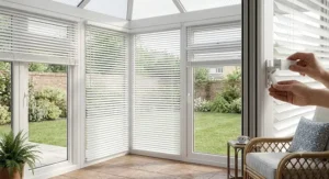 High quality made to measure easy fit venetian blinds fitted to a conservatory window