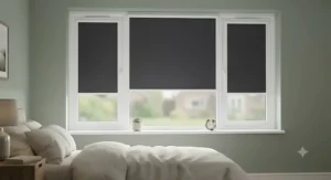 Bedroom uPVC window fitted with blackout perfect fit blinds for privacy and light control