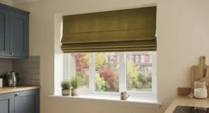 Thermal easy fit roman blinds helping to keep a British kitchen warm and stylish