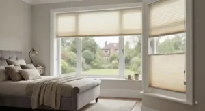 Top-down bottom-up operating mechanism on the best honeycomb blinds installed in a cosy bedroom for privacy and light control.