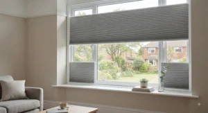 Top down bottom up no drill pleated blinds adjusted to let in natural light while maintaining privacy