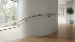 A smooth curved bendable curtain pole for bay window following the exact contour of a large curved glass front
