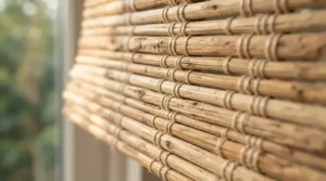 Detailed texture view of eco-friendly woven bamboo window blind material