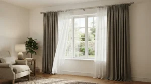 Double tier setup using the best curtain poles for layered sheer and blackout curtains.