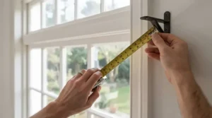 Measuring up before installing the best curtain poles for a period property lounge window.