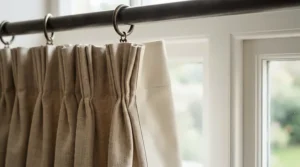 Silent curtain rings for curtain pole featuring a nylon lining for quiet sliding in a modern flat