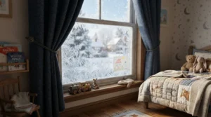 Thick thermal insulation for baby room paired with stylish blackout curtains for nursery